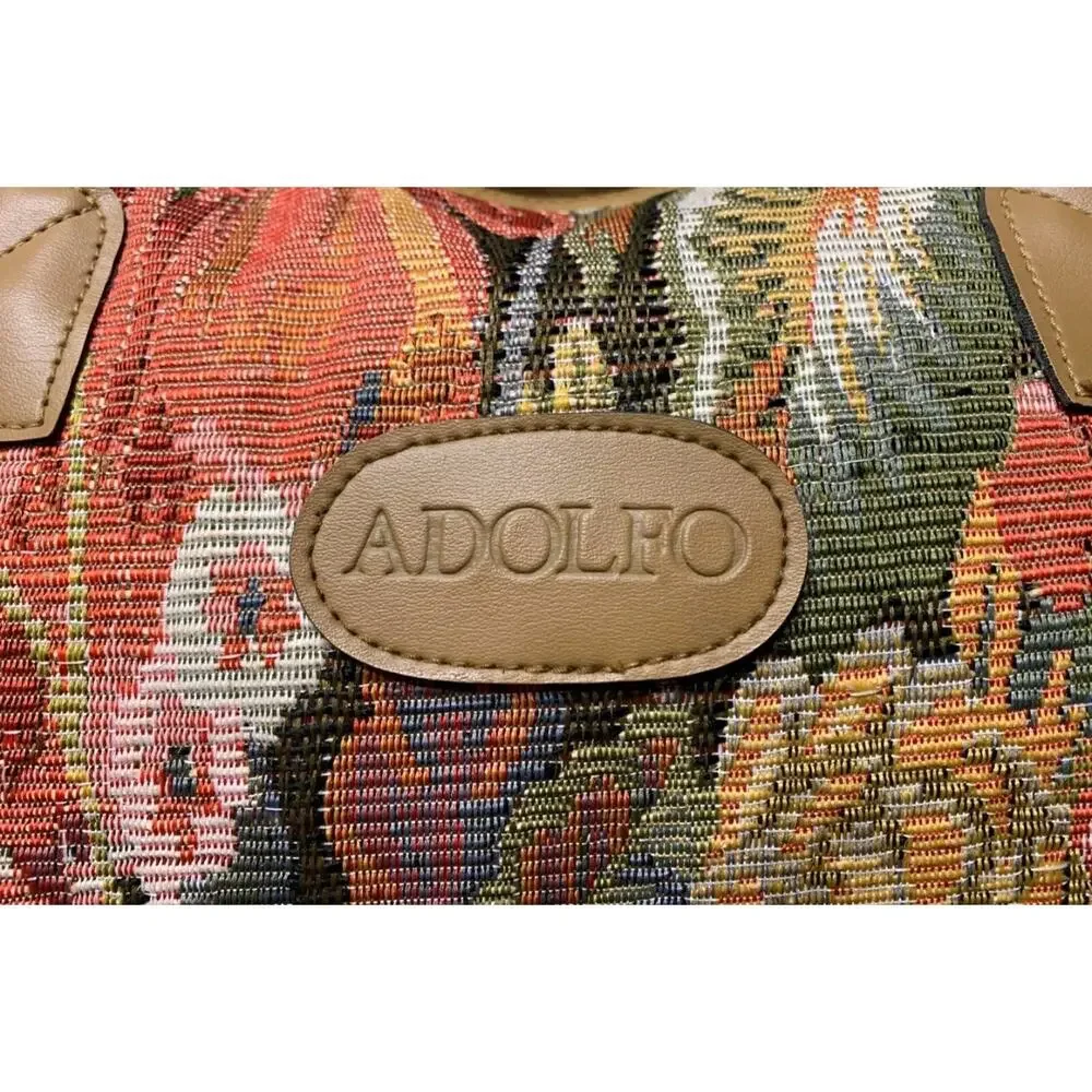 Adolfo VTG Floral Tapestry Travel Bag Duffel Tote Carry On With Makeup Small Bag